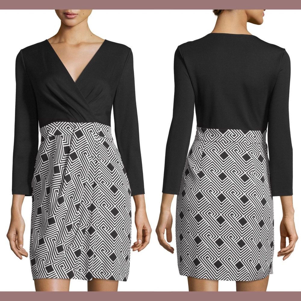 NEW $428 Diane von Furstenberg Gianna Silk Blend Dress GEO Stripes [SZ 8 ] #R554